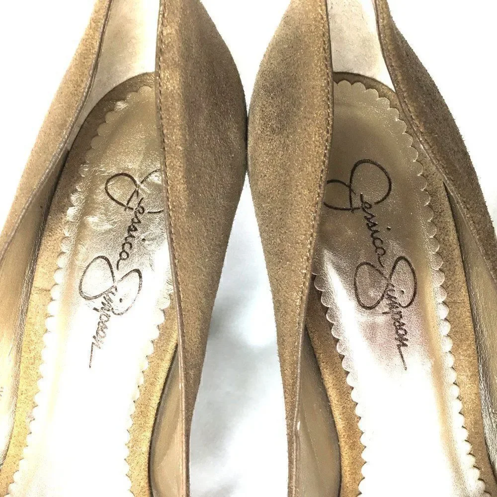 Jessica Simpson Bronze Suede & Wood Pump NWOT